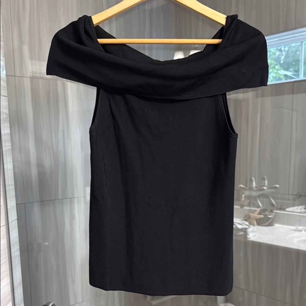 White House Black Market Classic Black Top size M off the shoulder rip